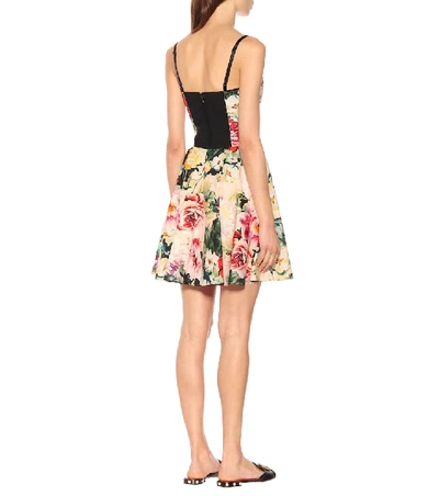 Shop Dolce & Gabbana Floral Stretch Cotton Minidress In Multicoloured