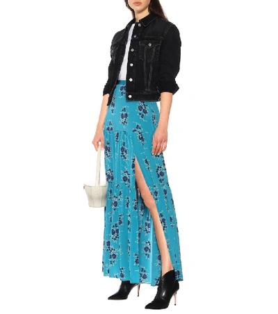 Shop Veronica Beard Serence Floral Silk Maxi Skirt In Blue