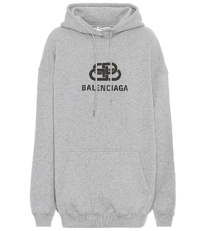 Shop Balenciaga Logo Cotton Hoodie In Grey
