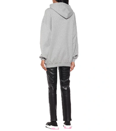 Shop Balenciaga Logo Cotton Hoodie In Grey