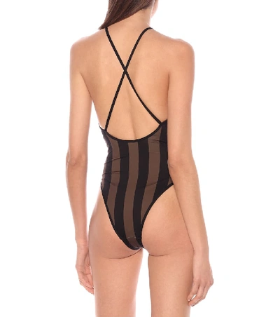 Shop Fendi Logo Swimsuit In Brown