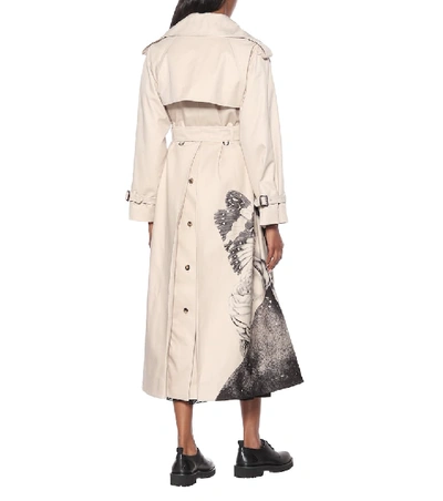 Shop Valentino Printed Cotton Trench Coat In Beige