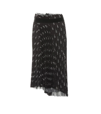 Shop Balenciaga Pleated Printed Midi Skirt In Black