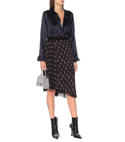 Shop Balenciaga Pleated Printed Midi Skirt In Black
