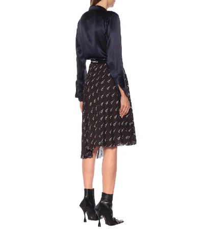 Shop Balenciaga Pleated Printed Midi Skirt In Black