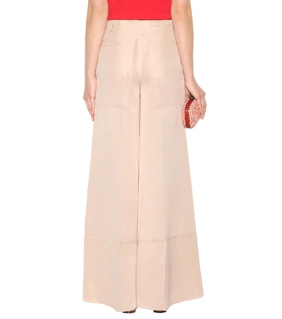 Shop Valentino Wide-leg Silk Trousers In Beige