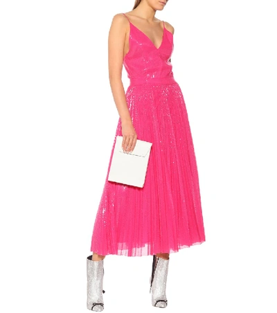 Shop Msgm Sequined Dress In Pink