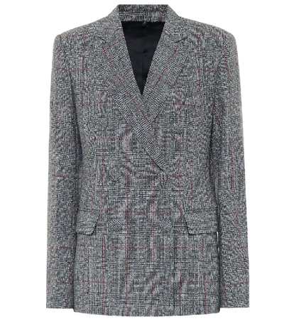 Shop Helmut Lang Prince Of Wales Checked Wool Blazer In Grey
