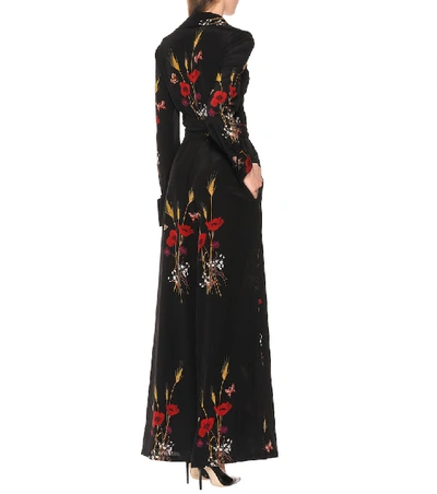 Shop Valentino Floral-printed Silk Jumpsuit In Black