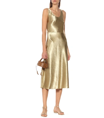 Shop Vince Hammered-satin Dress In Gold