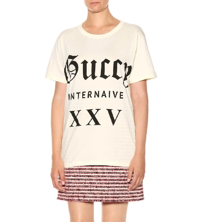 Shop Gucci Guccy Internaive Xxv Cotton T-shirt In White