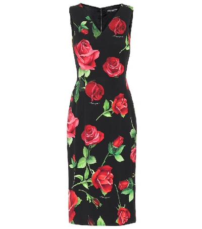 Shop Dolce & Gabbana Floral Stretch-silk Charmeuse Dress In Black