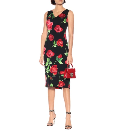Shop Dolce & Gabbana Floral Stretch-silk Charmeuse Dress In Black