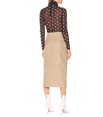 Shop Fendi Leather Pencil Skirt In Beige