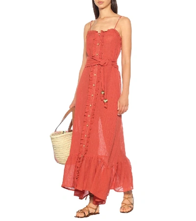 Shop Lisa Marie Fernandez Ruffled Linen-blend Gauze Maxi Dress In Orange