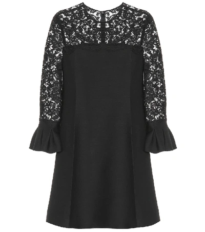 Shop Valentino Lace Wool And Silk Dress In Black