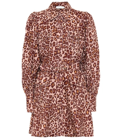 Shop Zimmermann Leopard-print Linen Dress In Pink