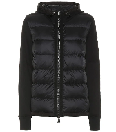 Shop Moncler Cotton-jersey Down Hoodie In Black
