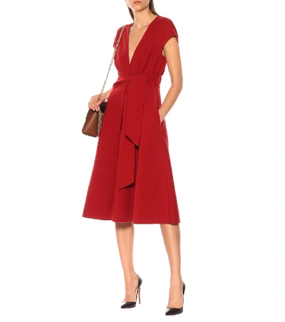 Shop Oscar De La Renta Wool-blend Midi Dress In Red