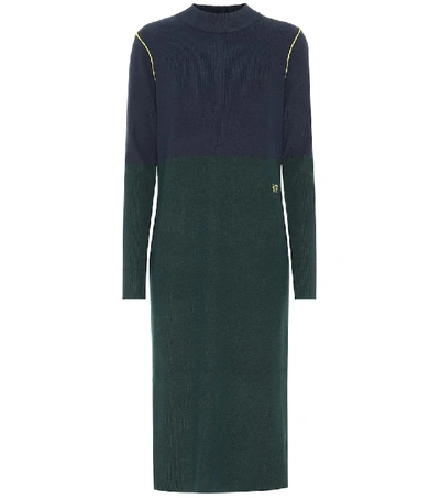 Shop Tory Sport Color-block Cashmere-blend Dress In Green