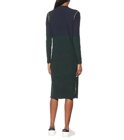Shop Tory Sport Color-block Cashmere-blend Dress In Green