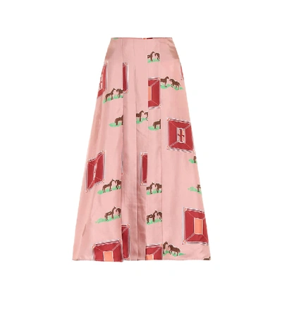 Shop Victoria Beckham Printed Silk Midi Skirt In Pink