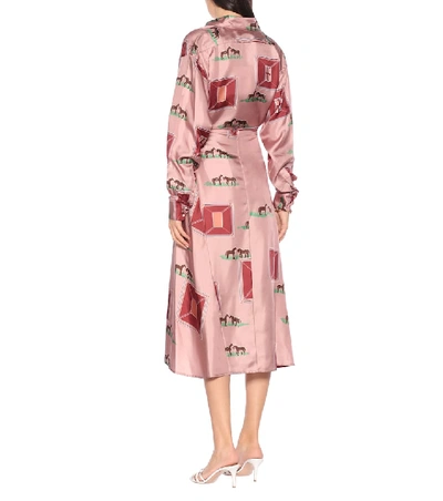 Shop Victoria Beckham Printed Silk Midi Skirt In Pink