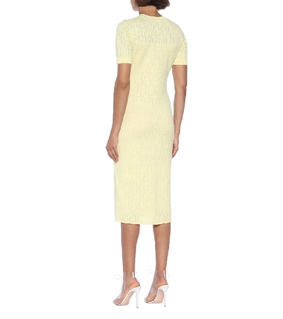 Shop Fendi Cotton-blend Knit Midi Dress In Yellow