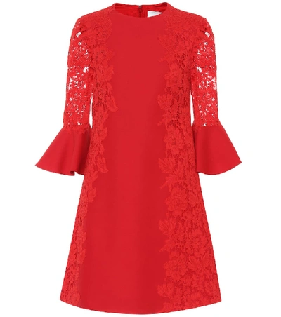 Shop Valentino Lace-trimmed Cotton-blend Minidress In Red
