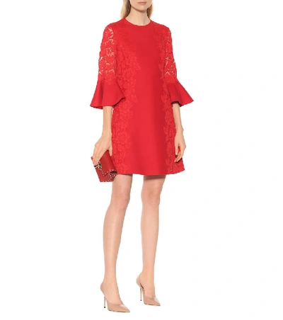 Shop Valentino Lace-trimmed Cotton-blend Minidress In Red