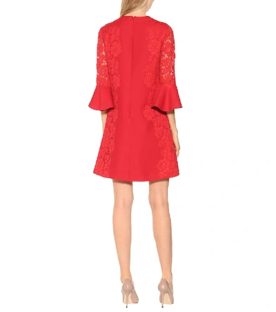 Shop Valentino Lace-trimmed Cotton-blend Minidress In Red