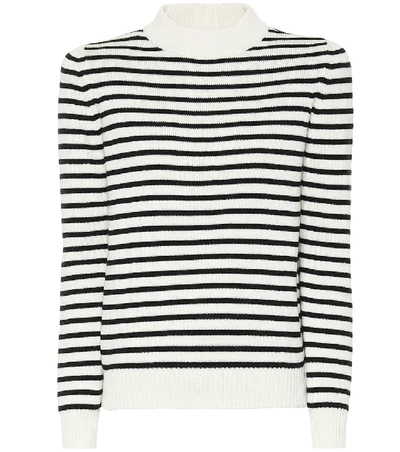Shop Saint Laurent Striped Cotton And Wool Sweater In White