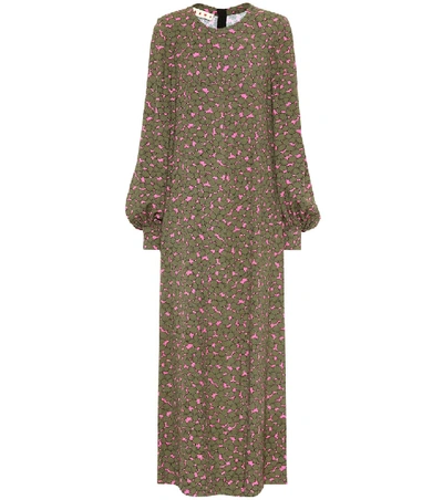 Shop Marni Floral Printed Crêpe Maxi Dress In Green