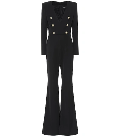 Shop Balmain Wool Jumpsuit In Black