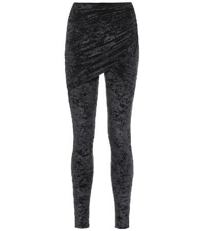 Shop Balenciaga Stretch-velvet Leggings In Black