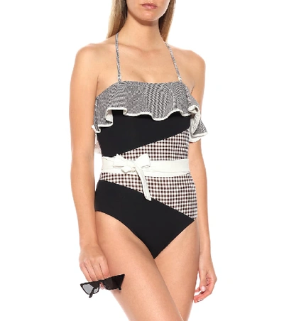 Shop Marysia Greenport Gingham Swimsuit In Brown
