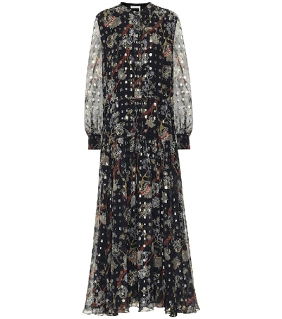 Shop Chloé Printed Fil-coupé Silk Midi Dress In Black