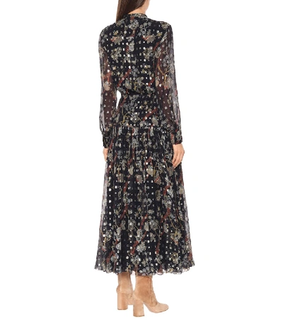 Shop Chloé Printed Fil-coupé Silk Midi Dress In Black