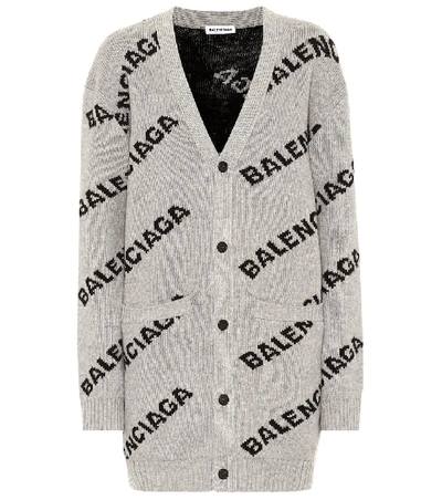 Shop Balenciaga Intarsia Wool-blend Cardigan In Grey