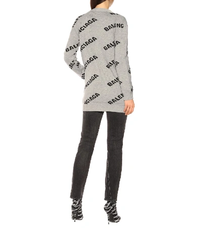 Shop Balenciaga Intarsia Wool-blend Cardigan In Grey