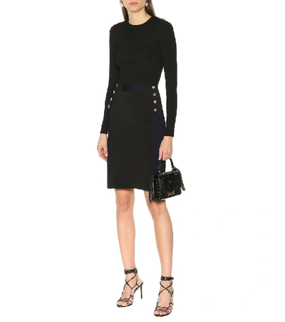 Shop Givenchy Knit Midi Skirt In Blue