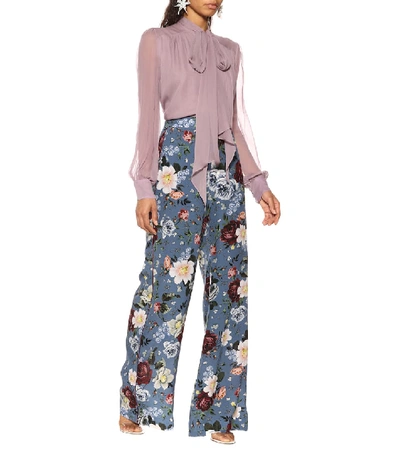 Shop Erdem High-rise Wide-leg Silk Pants In Blue