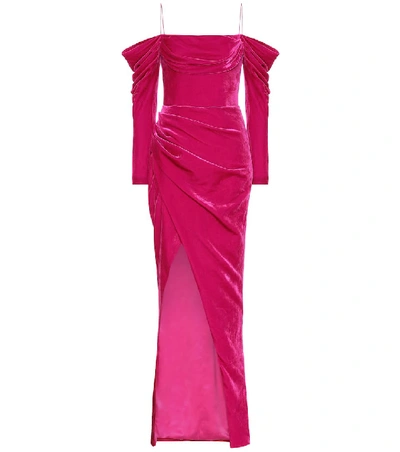 Shop Rasario Silk-blend Velvet Corset Gown In Pink