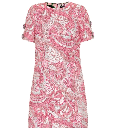 Shop Dolce & Gabbana Metallic Silk-blend Jacquard Dress In Pink