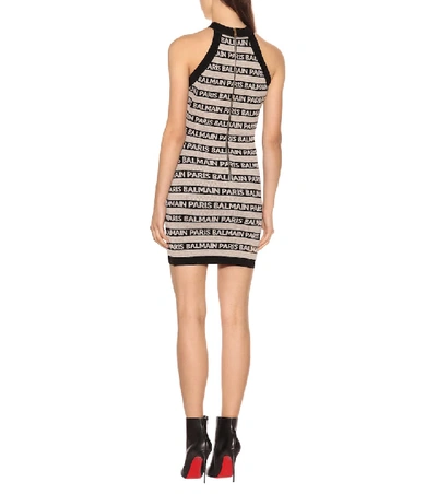 Shop Balmain Striped Linen-blend Knit Minidress In Black
