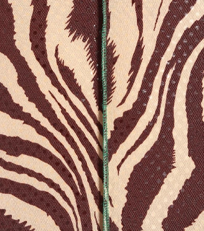 Shop Ganni Tiger-print Foil-jersey Mockneck Top In Brown