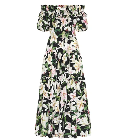 Shop Dolce & Gabbana Floral Cotton Poplin Dress In Multicoloured