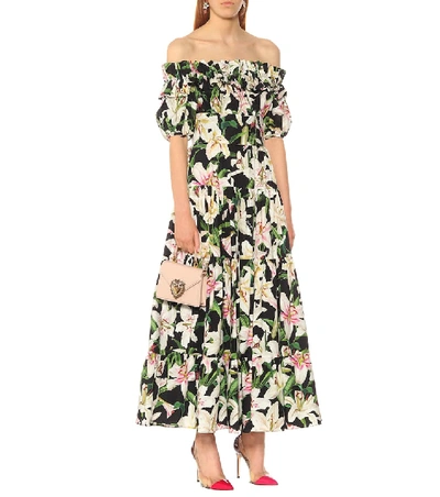 Shop Dolce & Gabbana Floral Cotton Poplin Dress In Multicoloured