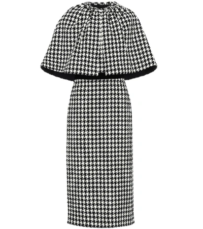 Shop Gucci Houndstooth Wool-blend Cape Dress In Black