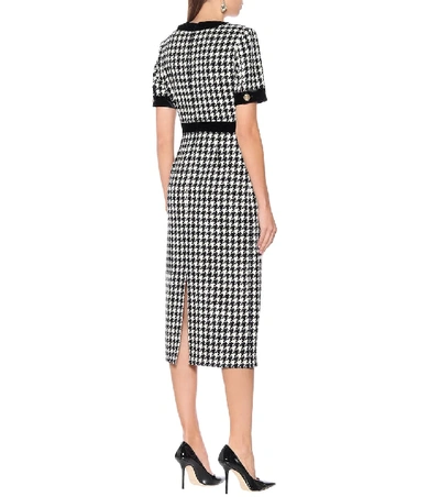 Shop Gucci Houndstooth Wool-blend Cape Dress In Black